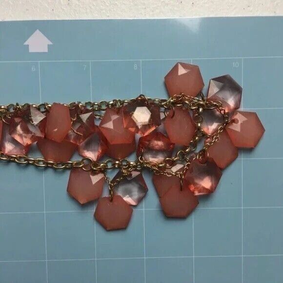 Peachy Pink Statement Necklace 19in Two Row Opaque Translucent Acrylic Beads - Picture 4 of 11